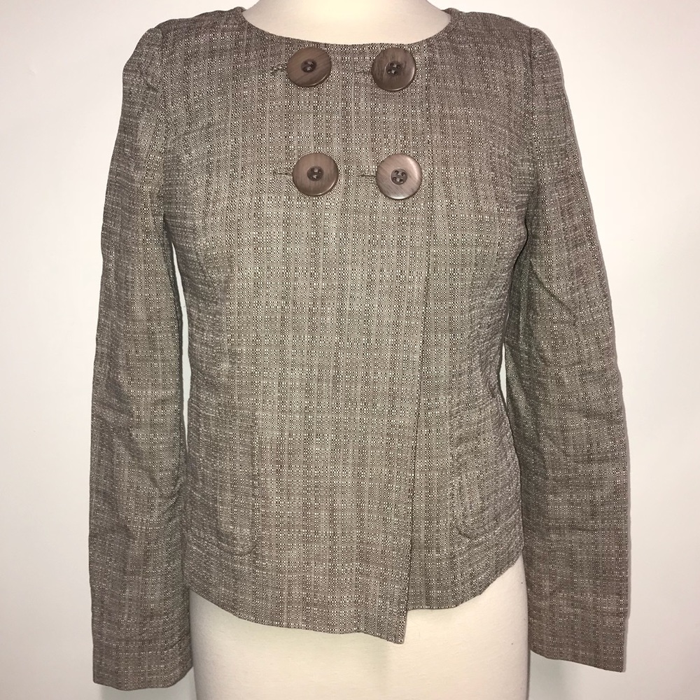 Tweed cream brown blazer jacket 6